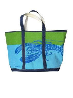 L.L.‎ Bean Vintage Large Canvas Tote Rare Lobster Blue Green